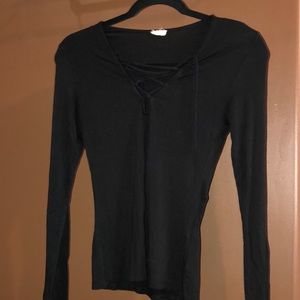 Black Tie Front Garage Long Sleeve